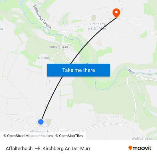 Affalterbach to Kirchberg An Der Murr map