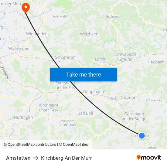 Amstetten to Kirchberg An Der Murr map