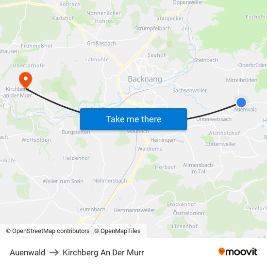 Auenwald to Kirchberg An Der Murr map