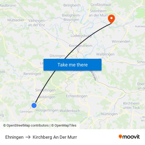 Ehningen to Kirchberg An Der Murr map