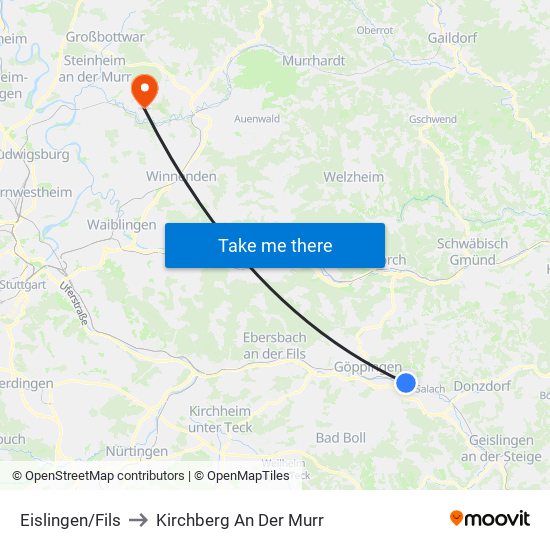 Eislingen/Fils to Kirchberg An Der Murr map