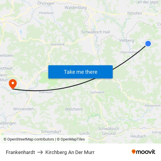 Frankenhardt to Kirchberg An Der Murr map