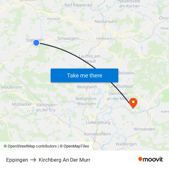 Eppingen to Kirchberg An Der Murr map