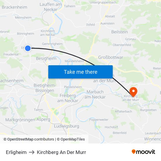 Erligheim to Kirchberg An Der Murr map