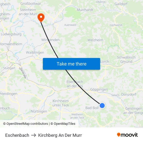 Eschenbach to Kirchberg An Der Murr map