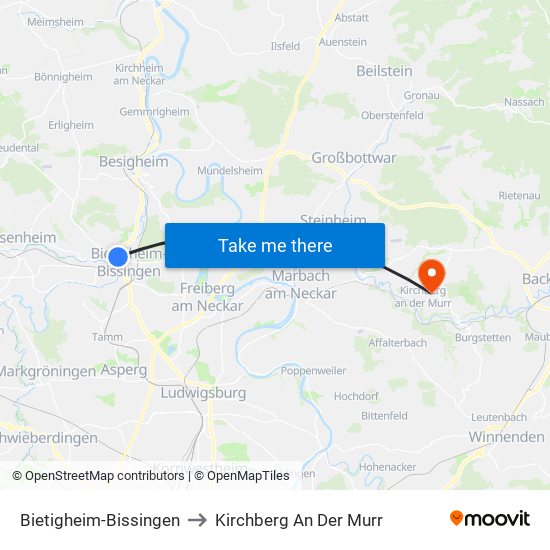 Bietigheim-Bissingen to Kirchberg An Der Murr map