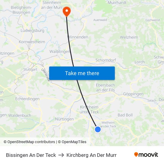 Bissingen An Der Teck to Kirchberg An Der Murr map