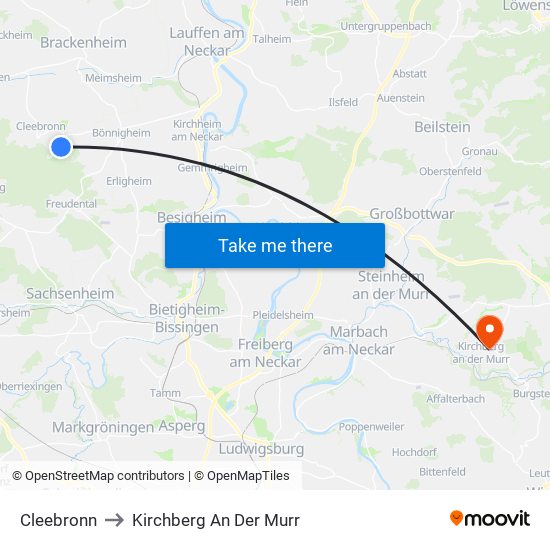 Cleebronn to Kirchberg An Der Murr map