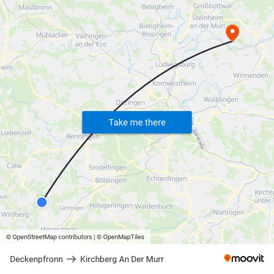 Deckenpfronn to Kirchberg An Der Murr map