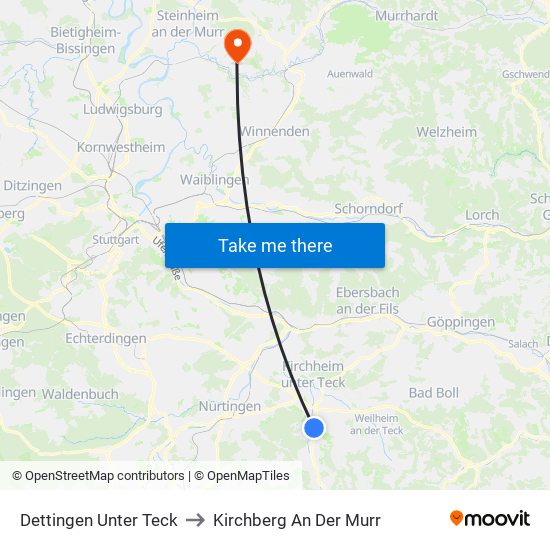 Dettingen Unter Teck to Kirchberg An Der Murr map