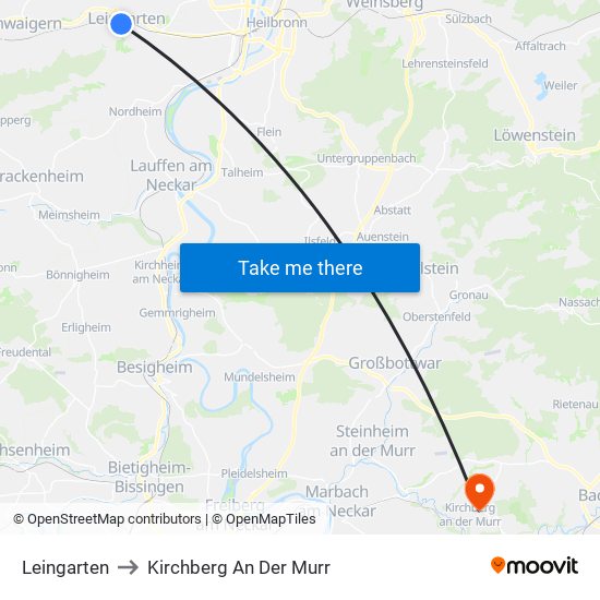 Leingarten to Kirchberg An Der Murr map