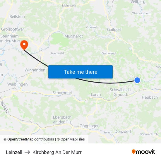 Leinzell to Kirchberg An Der Murr map