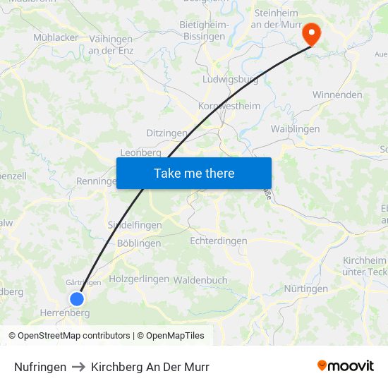 Nufringen to Kirchberg An Der Murr map