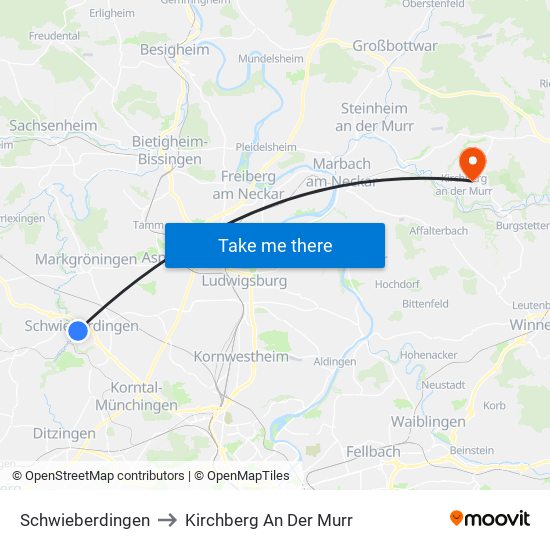 Schwieberdingen to Kirchberg An Der Murr map