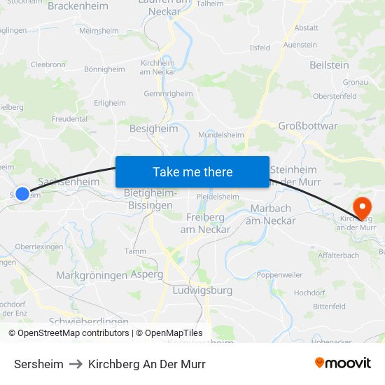Sersheim to Kirchberg An Der Murr map