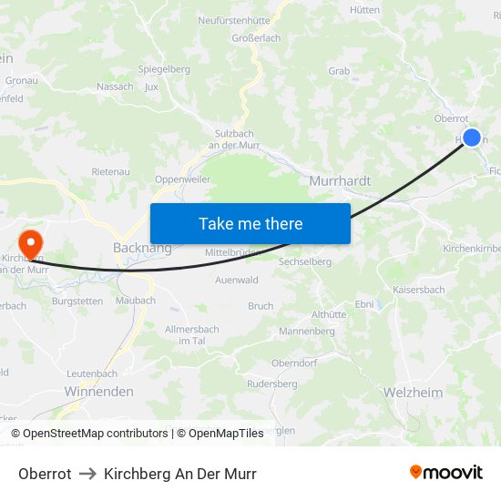 Oberrot to Kirchberg An Der Murr map