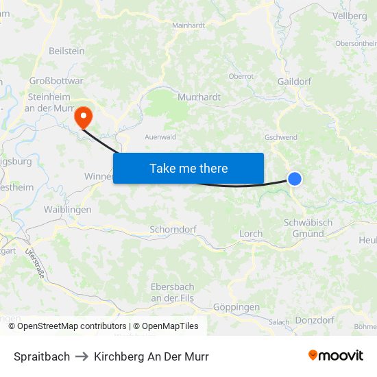 Spraitbach to Kirchberg An Der Murr map