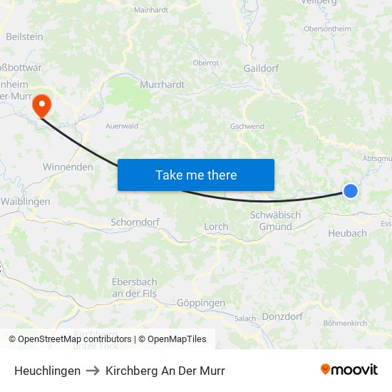 Heuchlingen to Kirchberg An Der Murr map