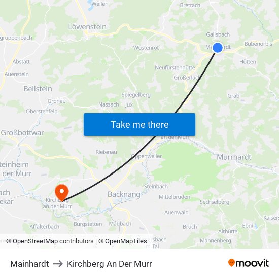 Mainhardt to Kirchberg An Der Murr map
