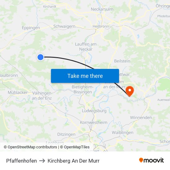 Pfaffenhofen to Kirchberg An Der Murr map