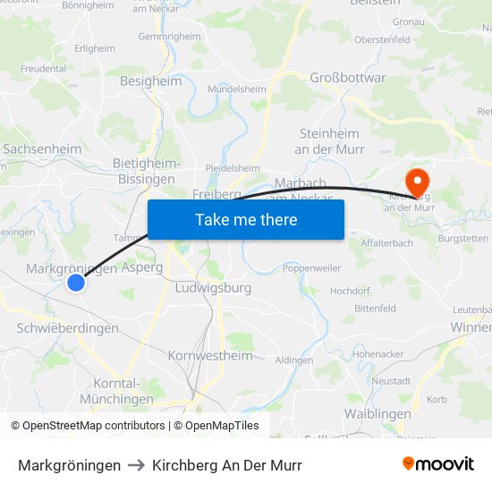 Markgröningen to Kirchberg An Der Murr map