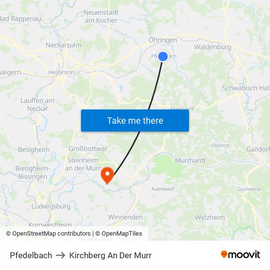 Pfedelbach to Kirchberg An Der Murr map