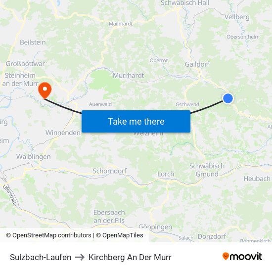 Sulzbach-Laufen to Kirchberg An Der Murr map