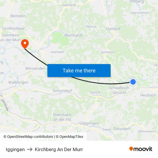 Iggingen to Kirchberg An Der Murr map