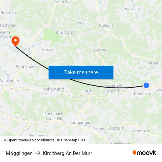 Mögglingen to Kirchberg An Der Murr map