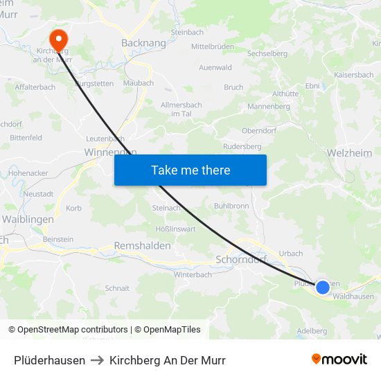 Plüderhausen to Kirchberg An Der Murr map