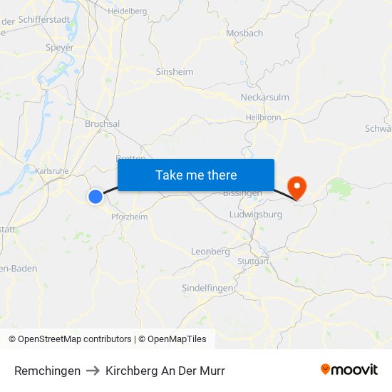 Remchingen to Kirchberg An Der Murr map