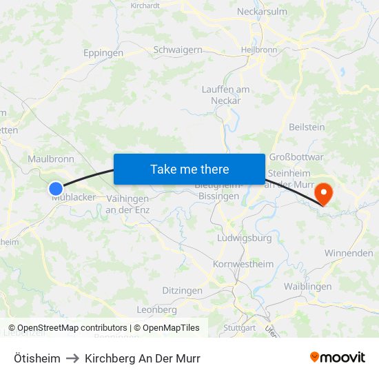 Ötisheim to Kirchberg An Der Murr map