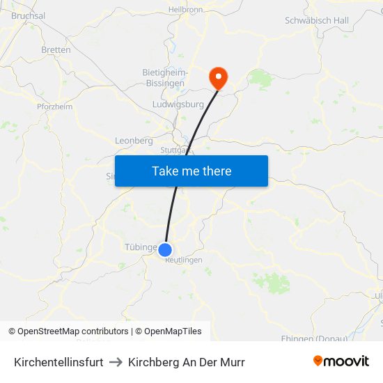 Kirchentellinsfurt to Kirchberg An Der Murr map