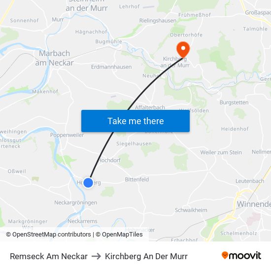 Remseck Am Neckar to Kirchberg An Der Murr map