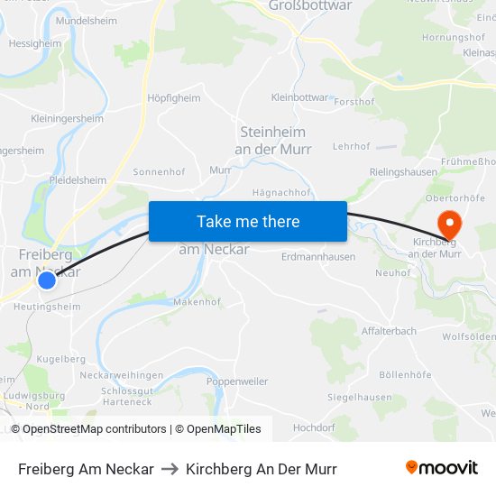 Freiberg Am Neckar to Kirchberg An Der Murr map