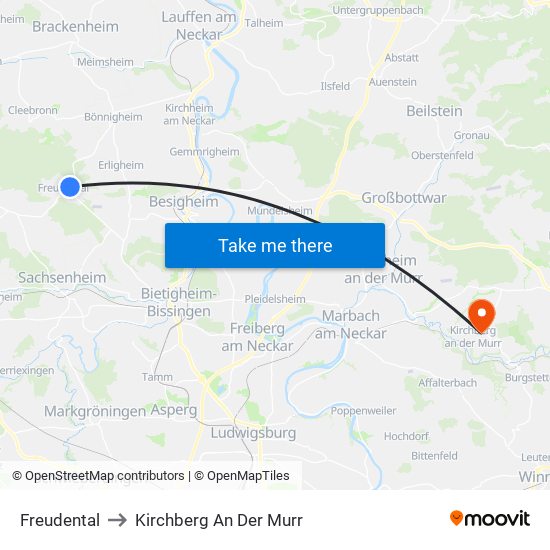 Freudental to Kirchberg An Der Murr map