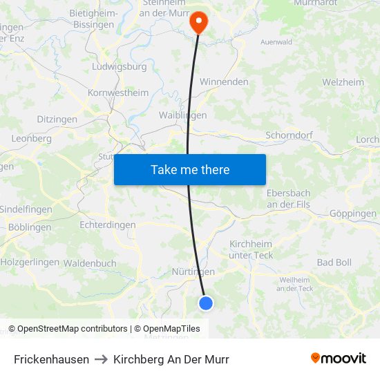 Frickenhausen to Kirchberg An Der Murr map