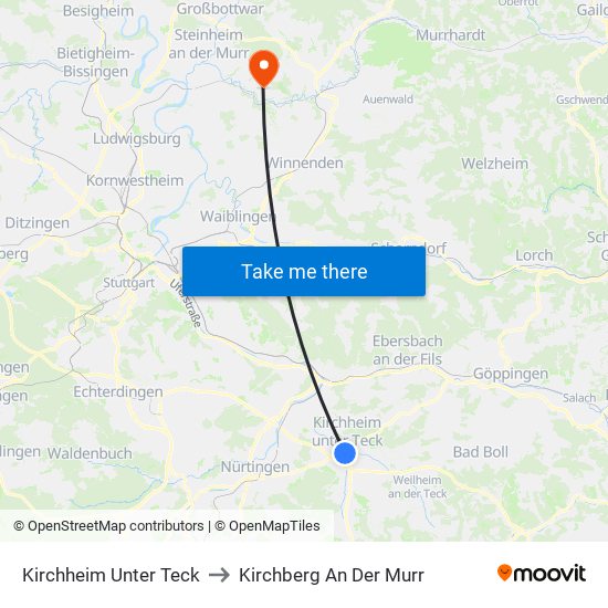 Kirchheim Unter Teck to Kirchberg An Der Murr map