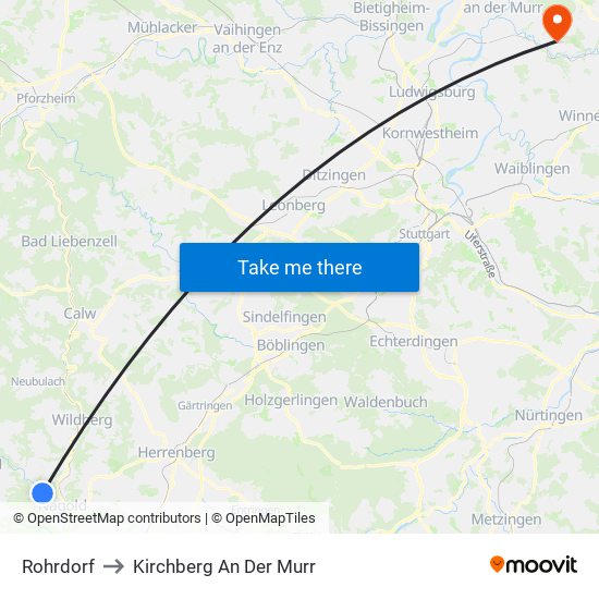 Rohrdorf to Kirchberg An Der Murr map