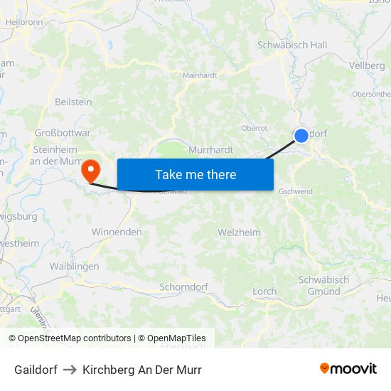 Gaildorf to Kirchberg An Der Murr map