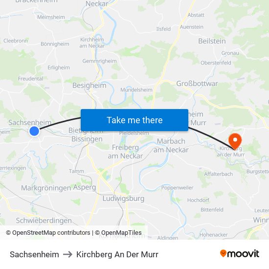Sachsenheim to Kirchberg An Der Murr map