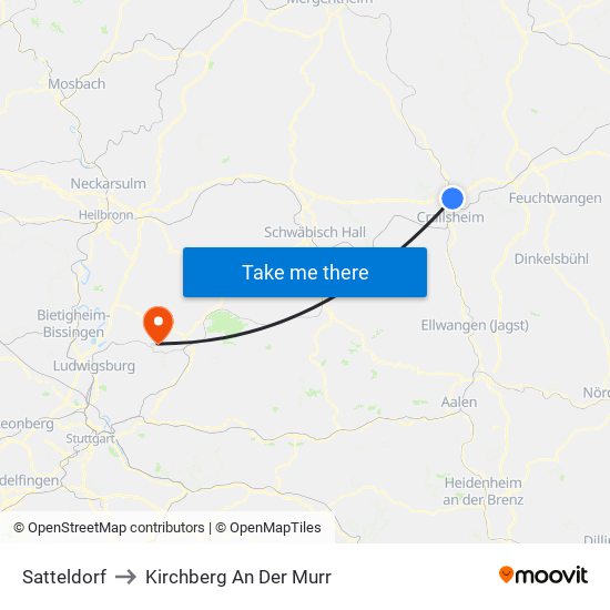 Satteldorf to Kirchberg An Der Murr map