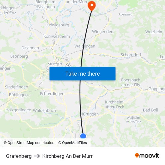 Grafenberg to Kirchberg An Der Murr map