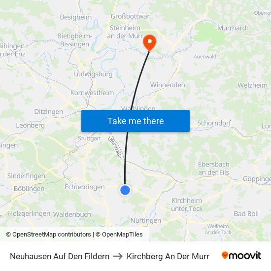 Neuhausen Auf Den Fildern to Kirchberg An Der Murr map