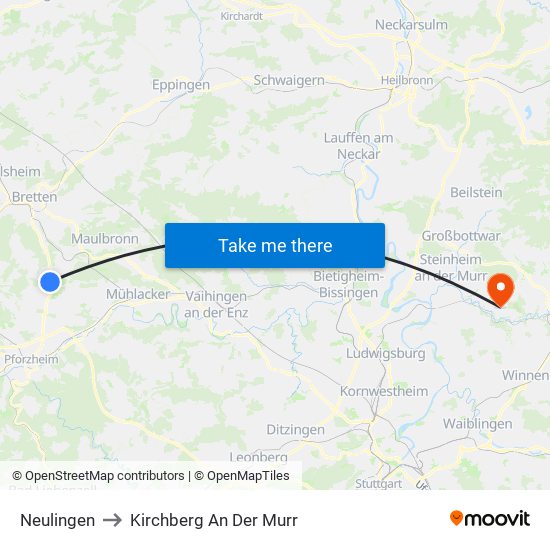 Neulingen to Kirchberg An Der Murr map