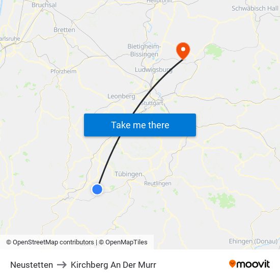 Neustetten to Kirchberg An Der Murr map