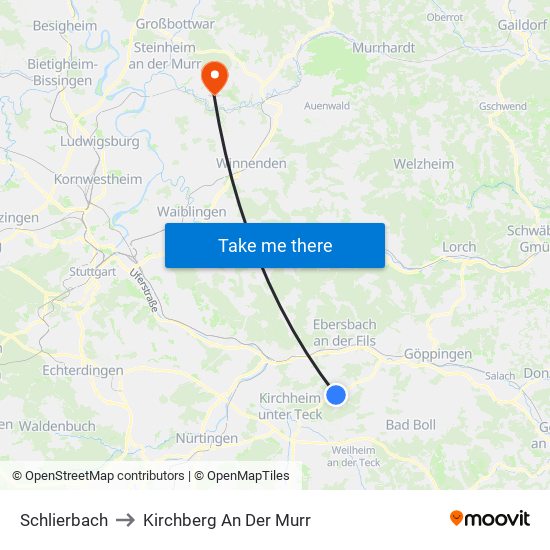 Schlierbach to Kirchberg An Der Murr map