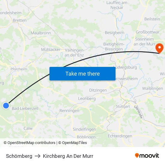 Schömberg to Kirchberg An Der Murr map