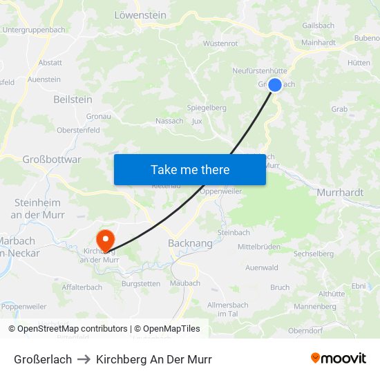 Großerlach to Kirchberg An Der Murr map