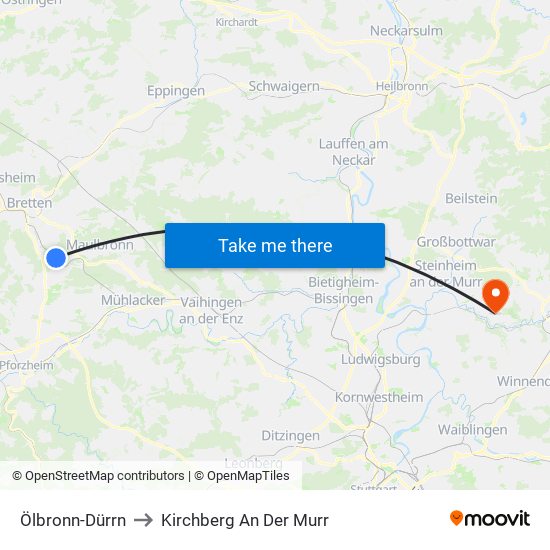 Ölbronn-Dürrn to Kirchberg An Der Murr map